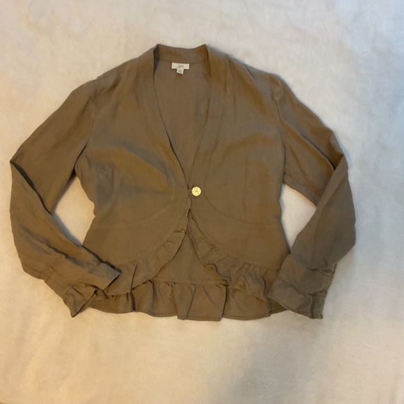 J. Jill 3 piece linen, xs ruffle blazer, embroidered scallops skirt 4, crop pant - Picture 2 of 12